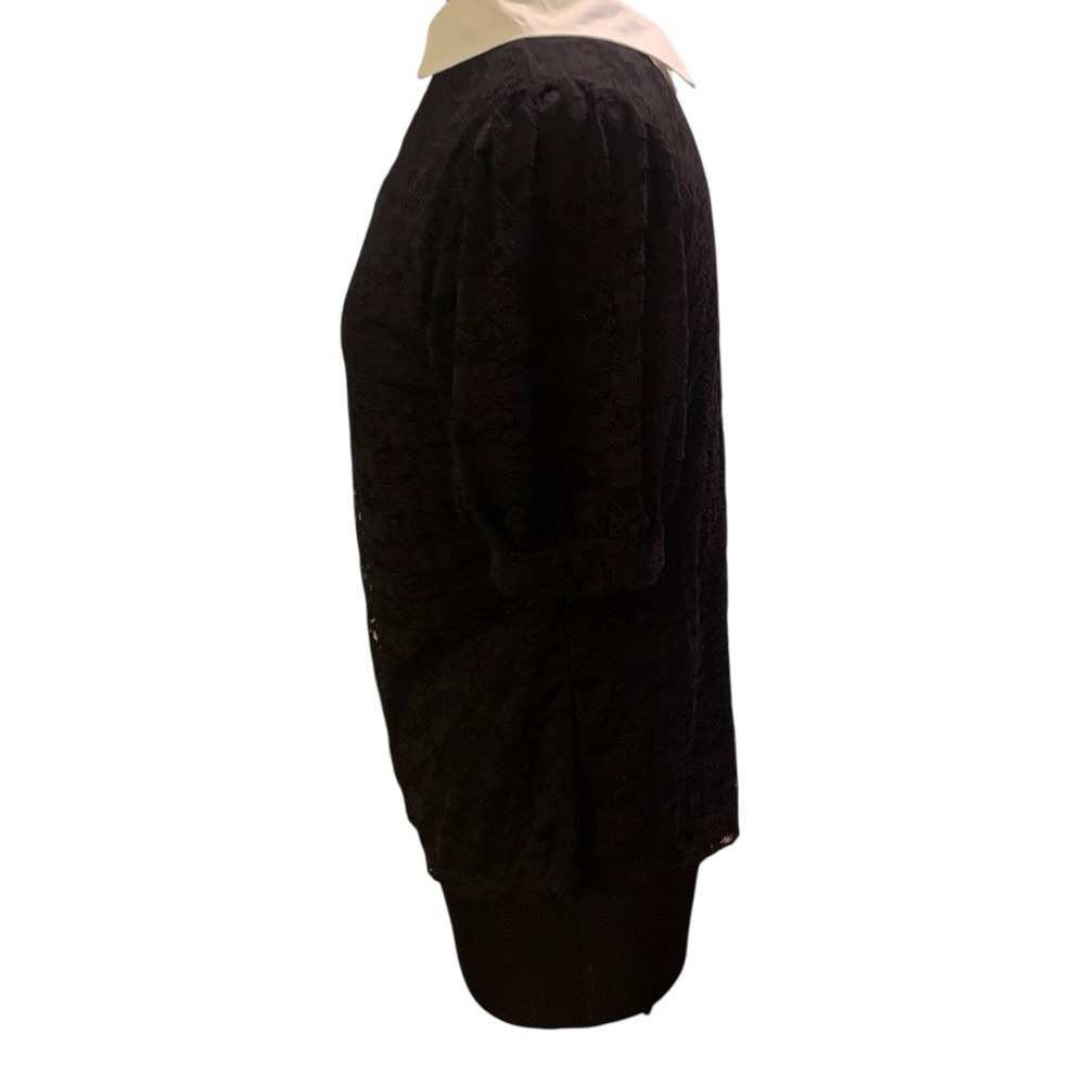 Petite Chic Black Lace Blouse with White Collar - Picture 5 of 8
